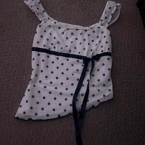 SHEIN White Polka Dot Tie-Front Camisole with Navy Accents